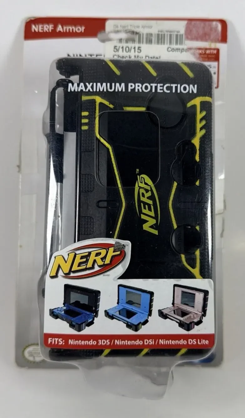 NERF Armor Case For Nintendo 3DS DS Yellow Black Soft Shell Protector - Open Box